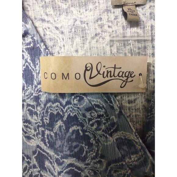 Como Vintage Blue Floral Print Blouse with 3/4 Roll-tab Sleeves Size XL NWT - Picture 8 of 11